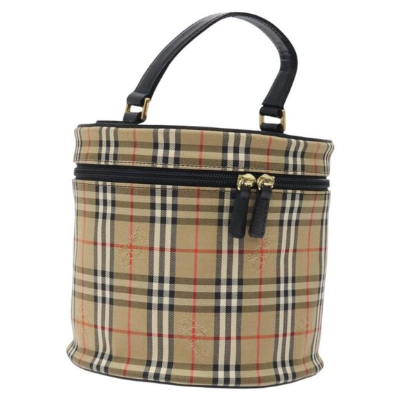 Burberrys Nova Check Vanity Pouch Canvas Beige Gold Auth 119070 - Picture 1 of 16